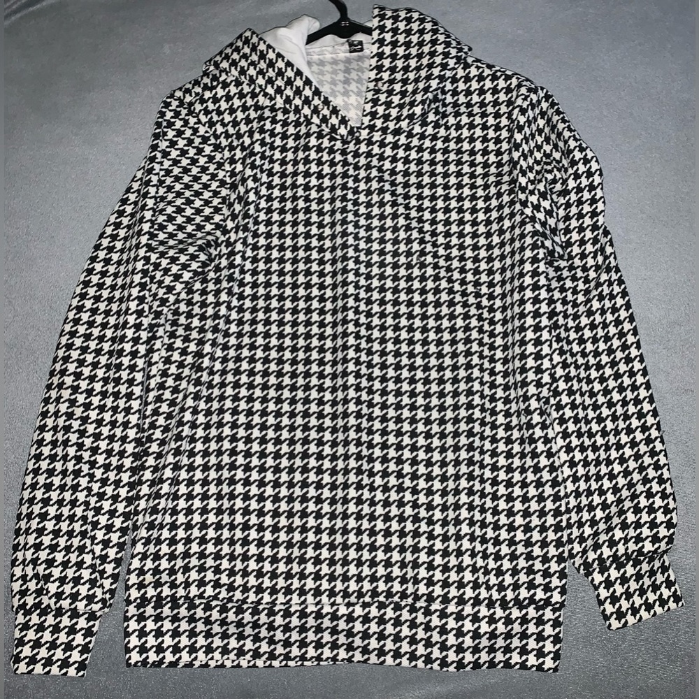 Mymstorm vintage 90s black and white houndstooth hoodie size XL